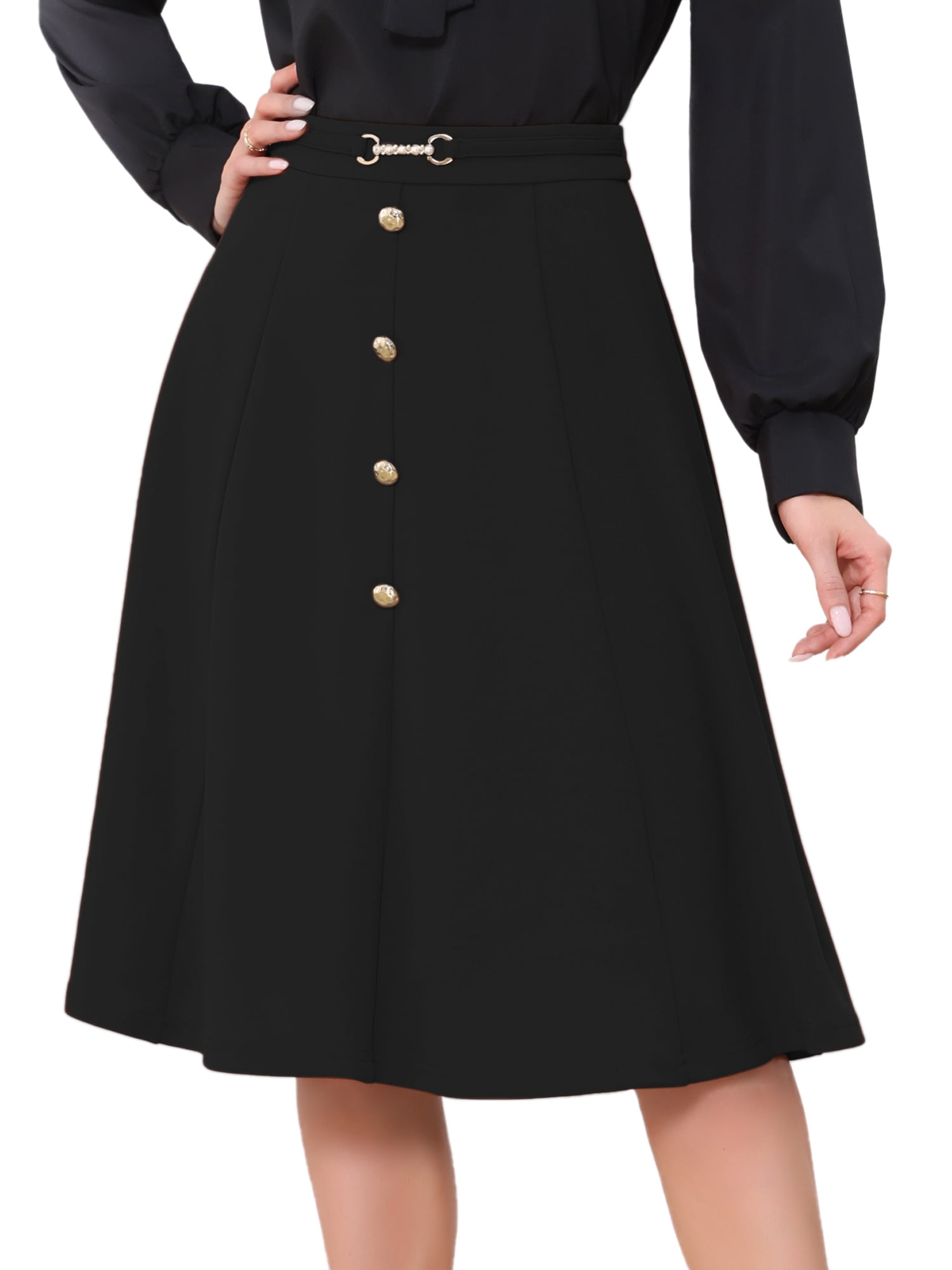 DARING DIVA Women's A-Line Vintage High Waist Pleated Midi Skirts XS Black