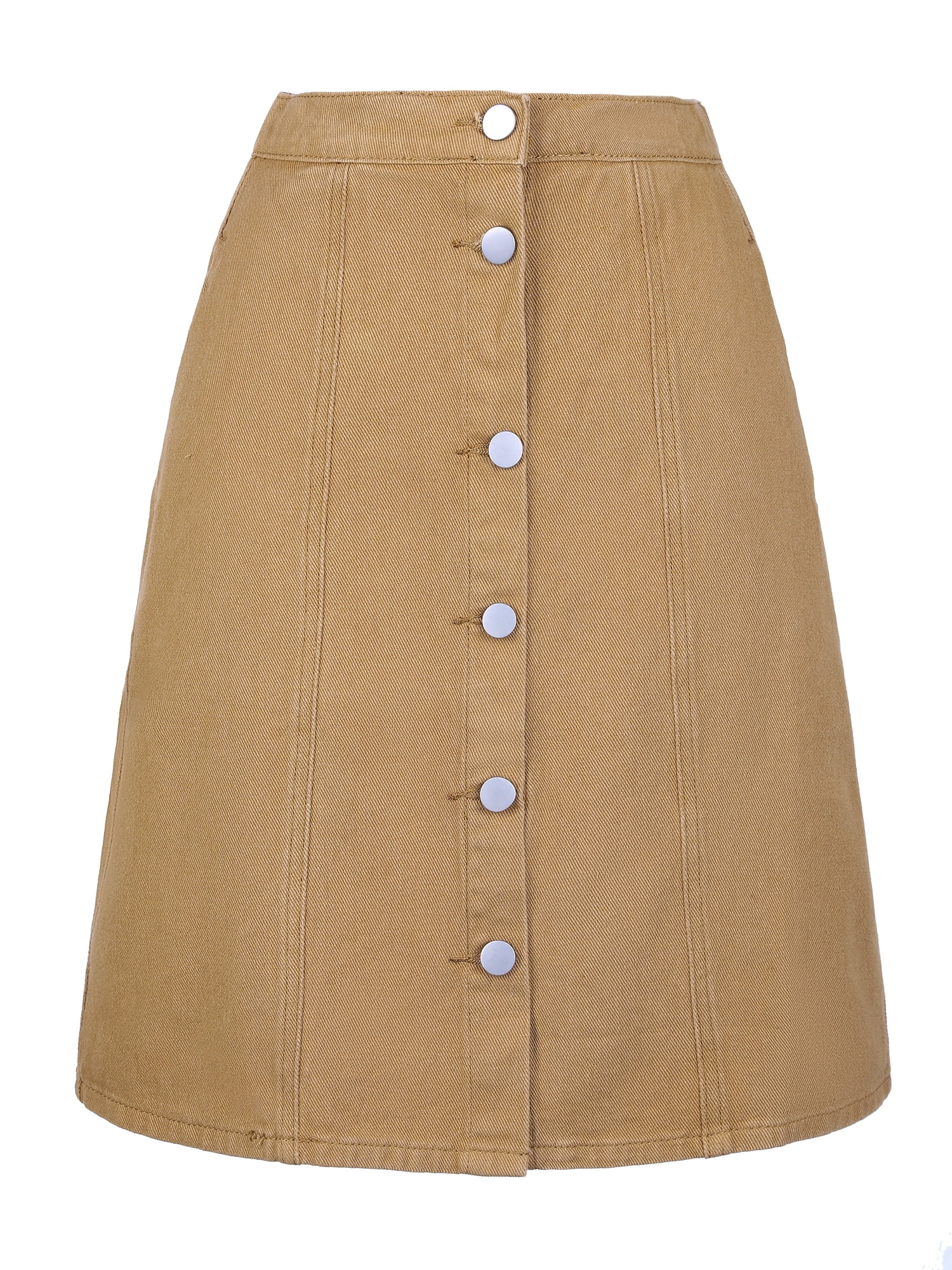 DARING DIVA Women's A-line Button Front Denim Short Skirt S Brown