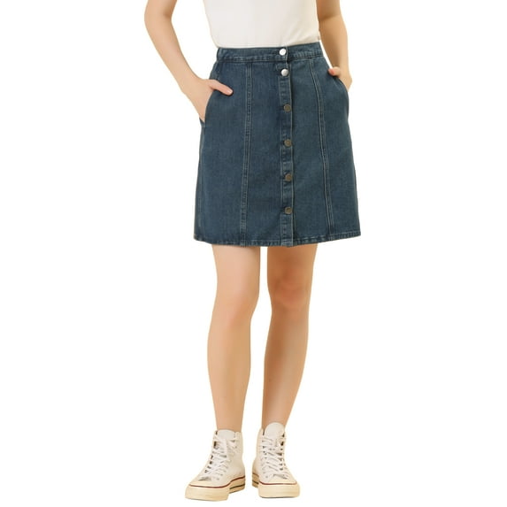 DARING DIVA Women's A-line Button Front Denim Short Skirt S Dark Blue