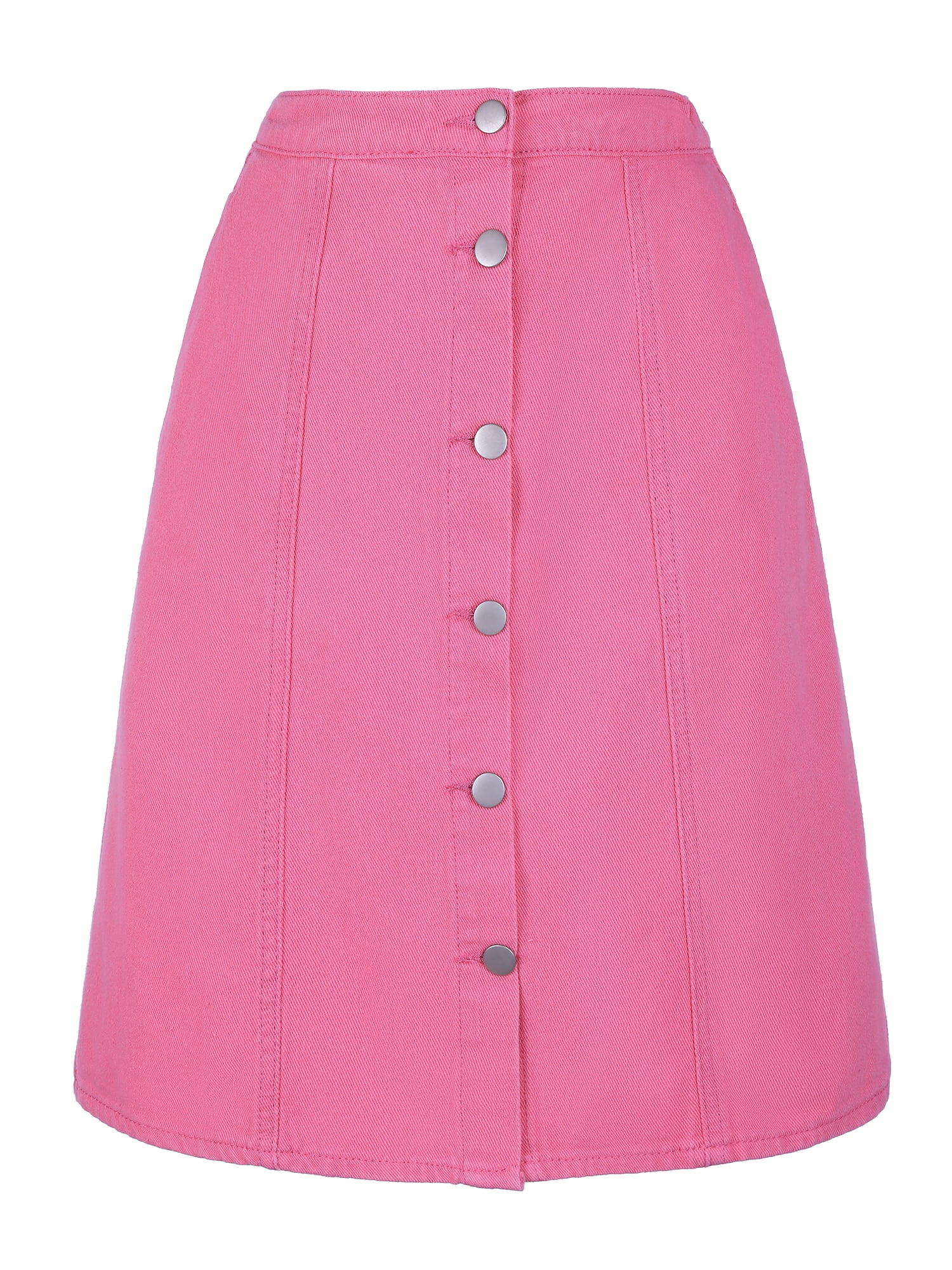 DARING DIVA Women's A-line Button Front Denim Short Skirt S Hot Pink