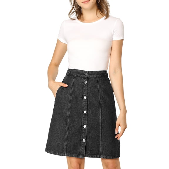 DARING DIVA Women's A-line Button Front Denim Short Skirt XS Black