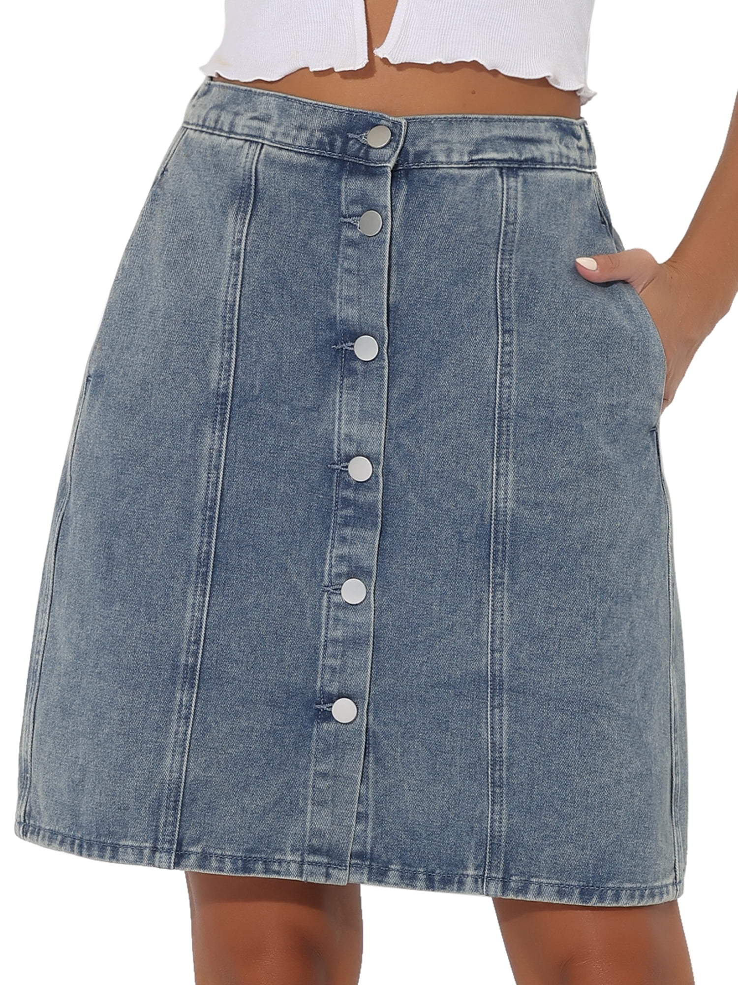 DARING DIVA Women's A-line Button Front Denim Skirt XL Gray Blue