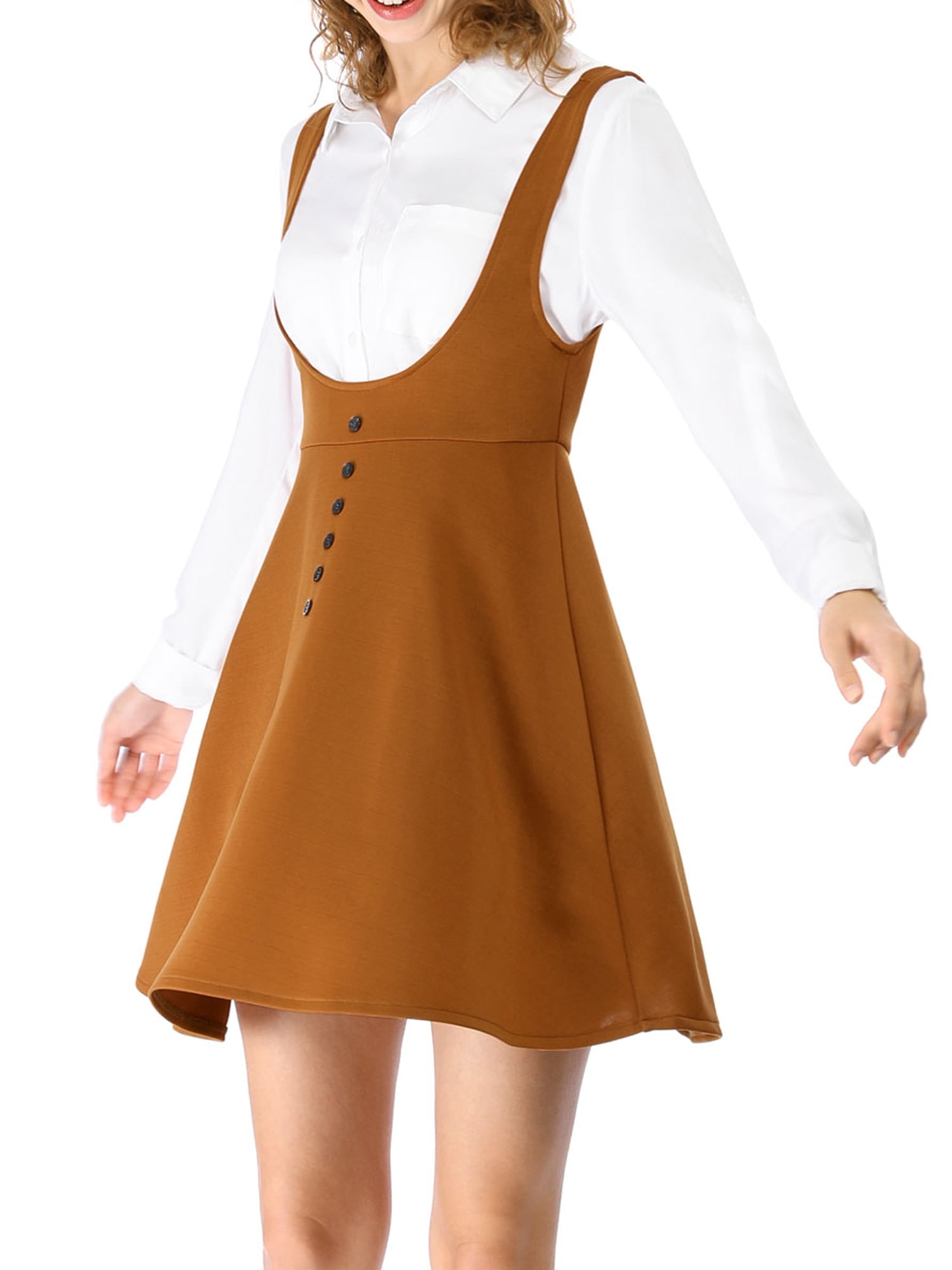 DARING DIVA Women's Above Knee Hem Suspender Skirt Dress L Brown