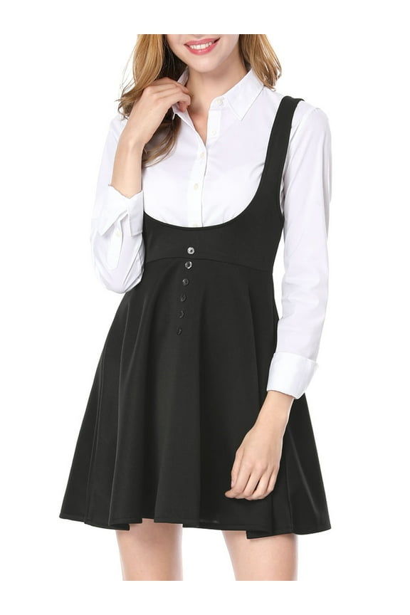 Women's Above Knee Hem Suspender Skirt Dress S Black