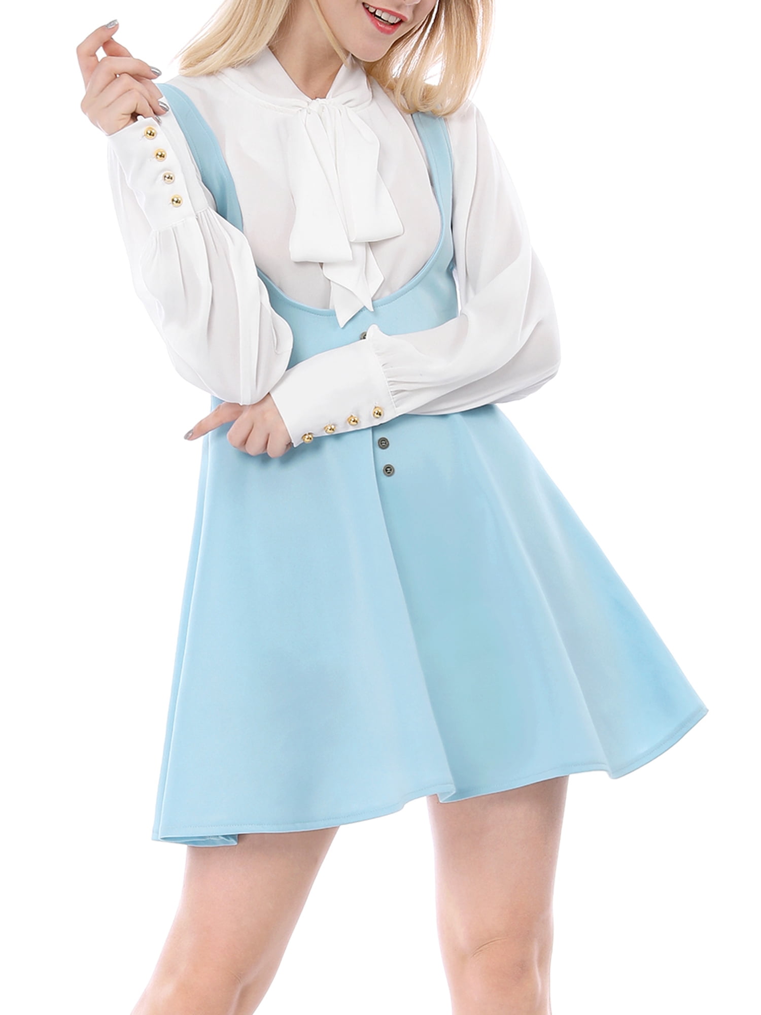 DARING DIVA Women's Above Knee Hem Suspender Skirt Dress S Sky Blue