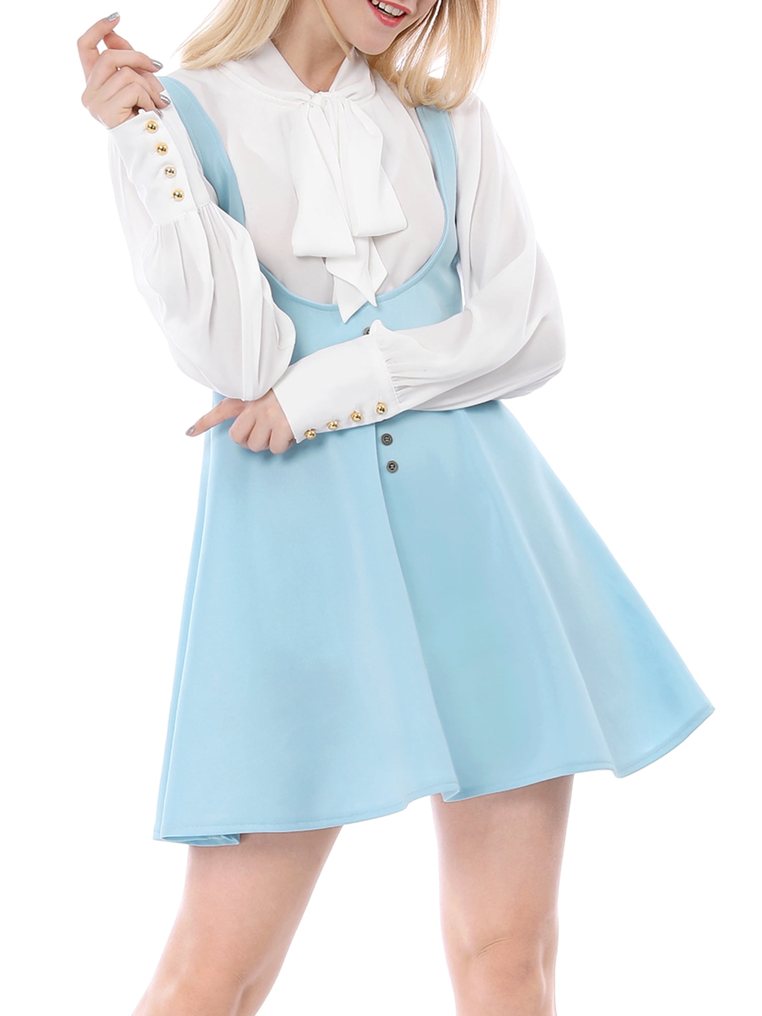 DARING DIVA Women's Above Knee Hem Suspender Skirt Dress XS Sky Blue