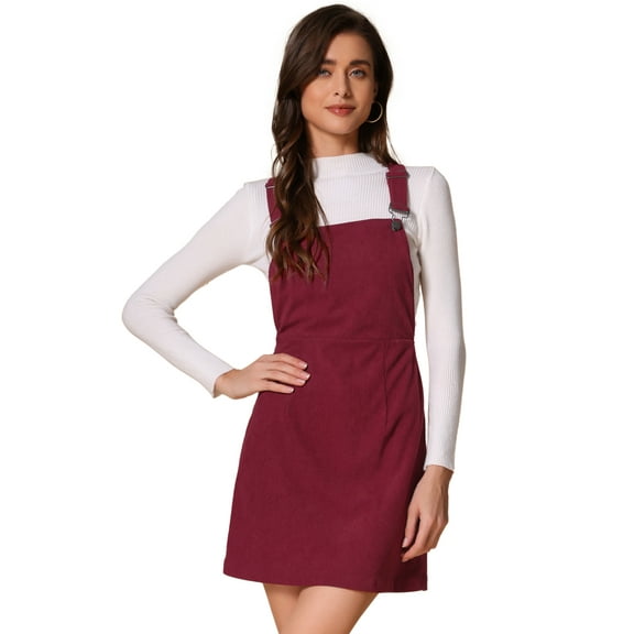 DARING DIVA Women's Adjustable Strap Pinafore Bib Corduroy Overalls Dress M Wine Red