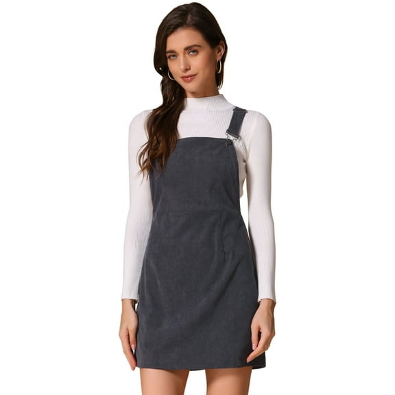 DARING DIVA Women's Adjustable Strap Pinafore Bib Corduroy Overalls Dress XL Deep Grey