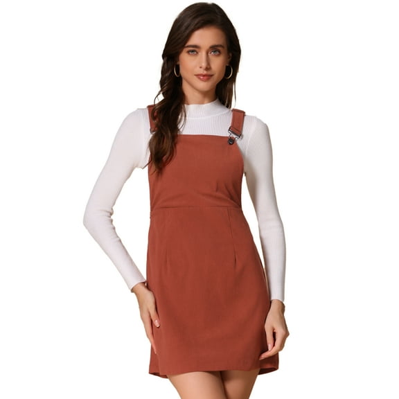 DARING DIVA Women's Adjustable Strap Pinafore Bib Corduroy Overalls Dress XS Brick Red