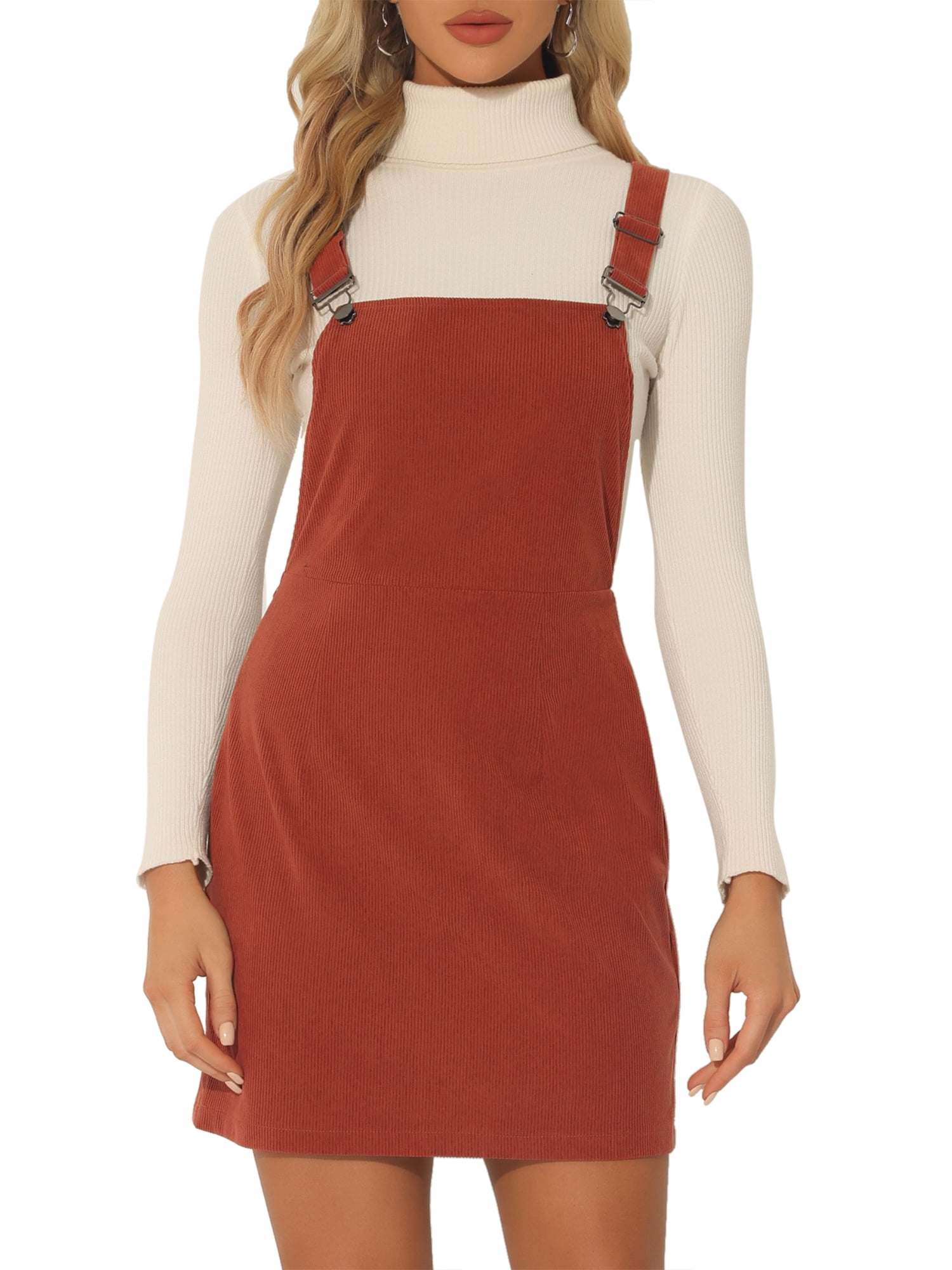 DARING DIVA Women's Mini Short Length Adjustable Strap Pinafore Dress XS Brick Red