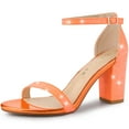 thumbnail image 1 of DARING DIVA Women's Ankle Strap Chunky Heels Glitter Vamp Open-Toe Sandals Orange 8.5, 1 of 7