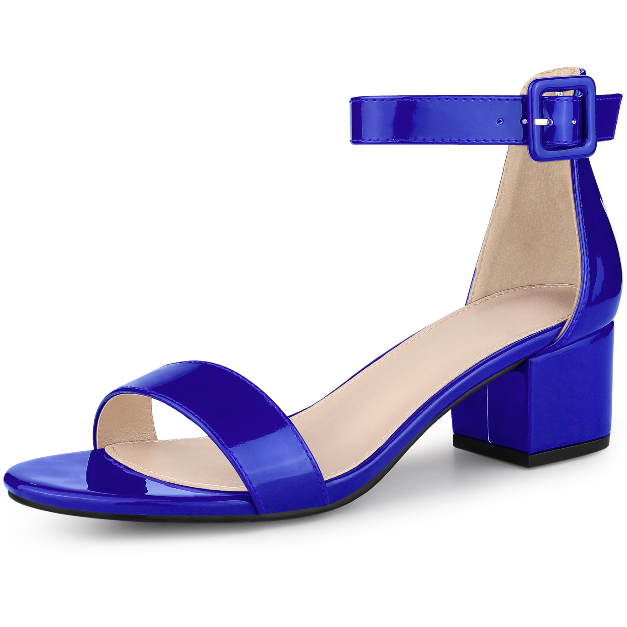DARING DIVA Women's Ankle Strap Low Block Heel Sandals 7.5 Royal Blue