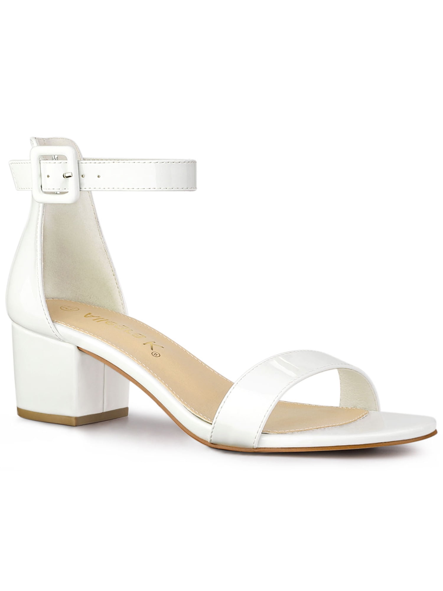 DARING DIVA Women's Ankle Strap Low Block Heel Sandals 7.5 White