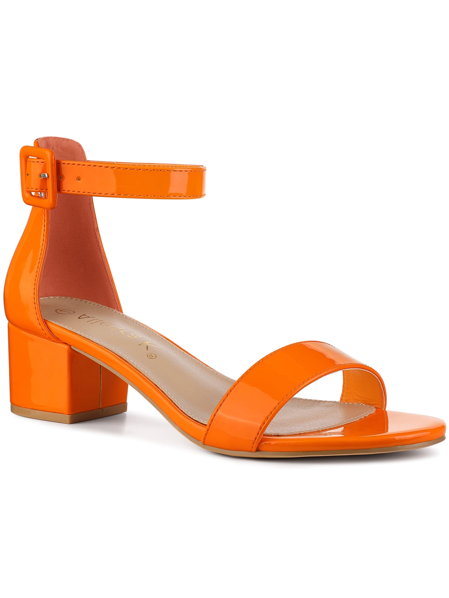 DARING DIVA Women's Ankle Strap Low Block Heel Sandals 8.5 Orange