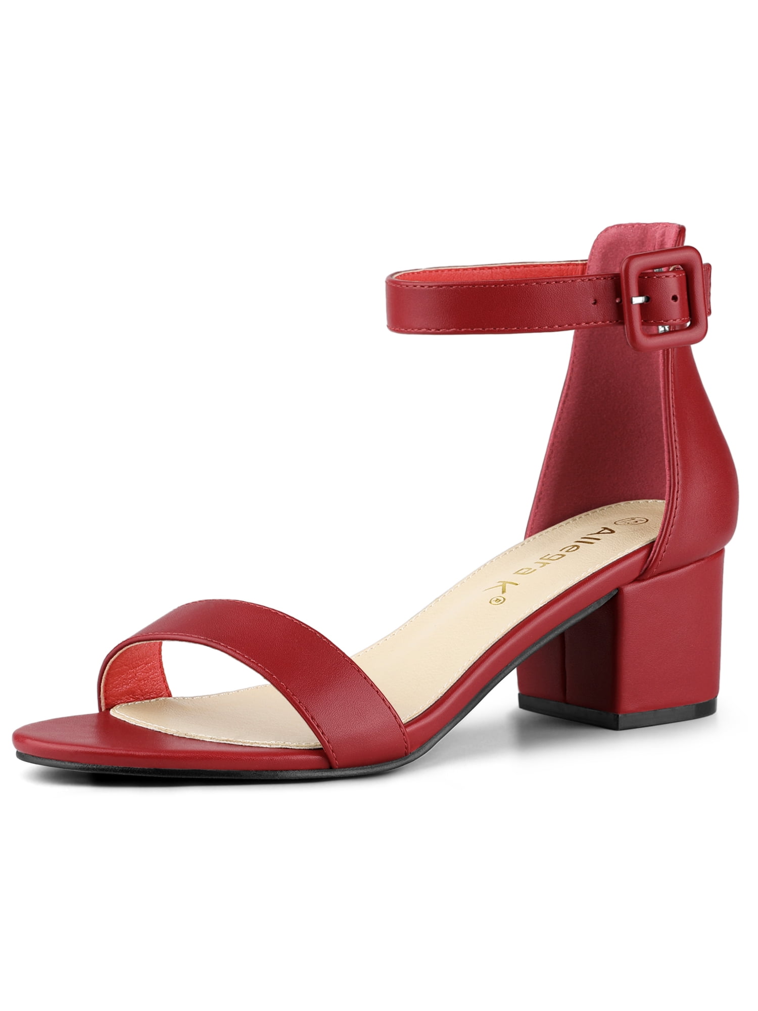 DARING DIVA Women's Ankle Strap Low Block Heel Sandals 8 Red