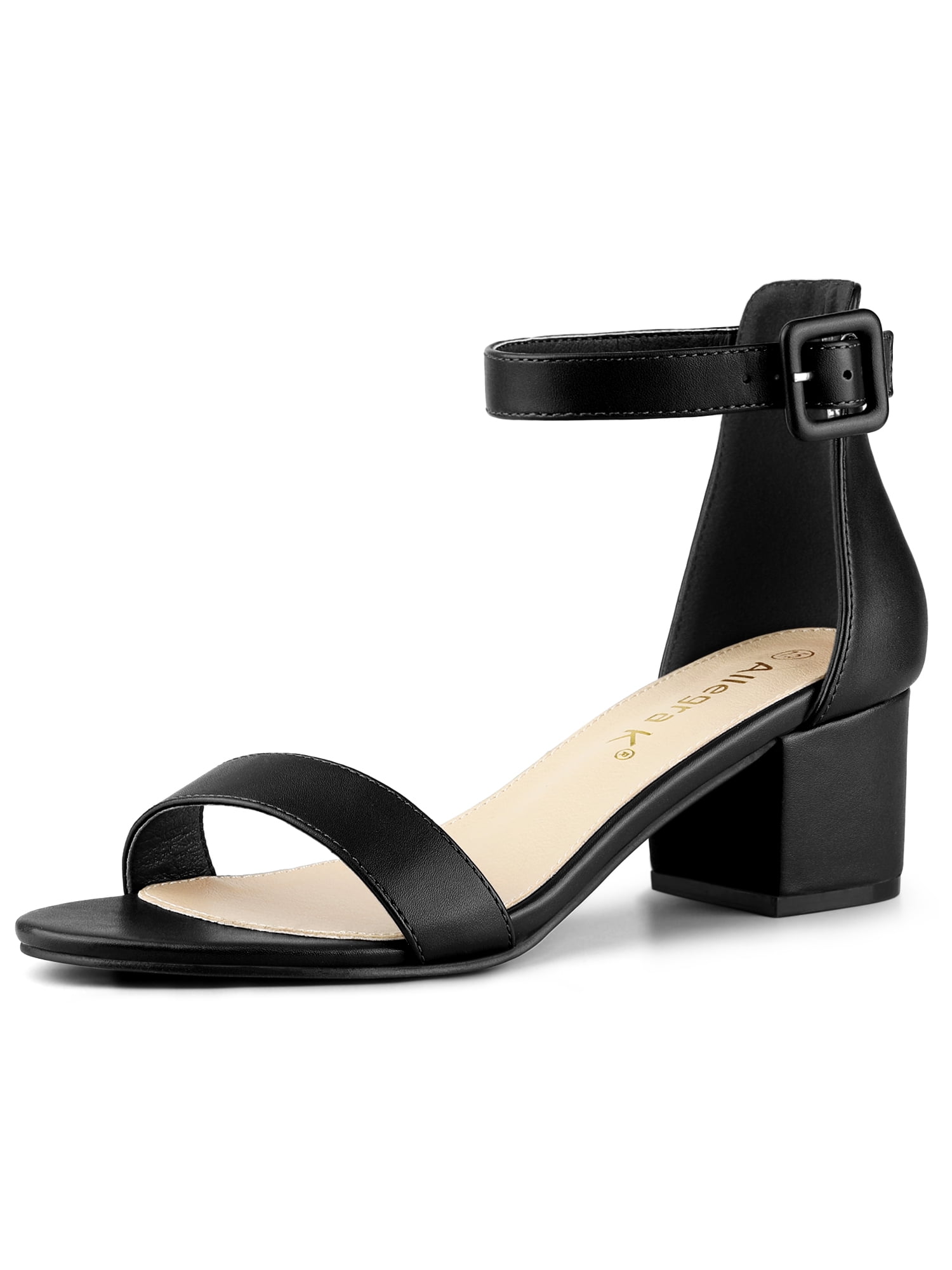 DARING DIVA Women's Ankle Strap Low Block Heel Sandals 9.5 Black
