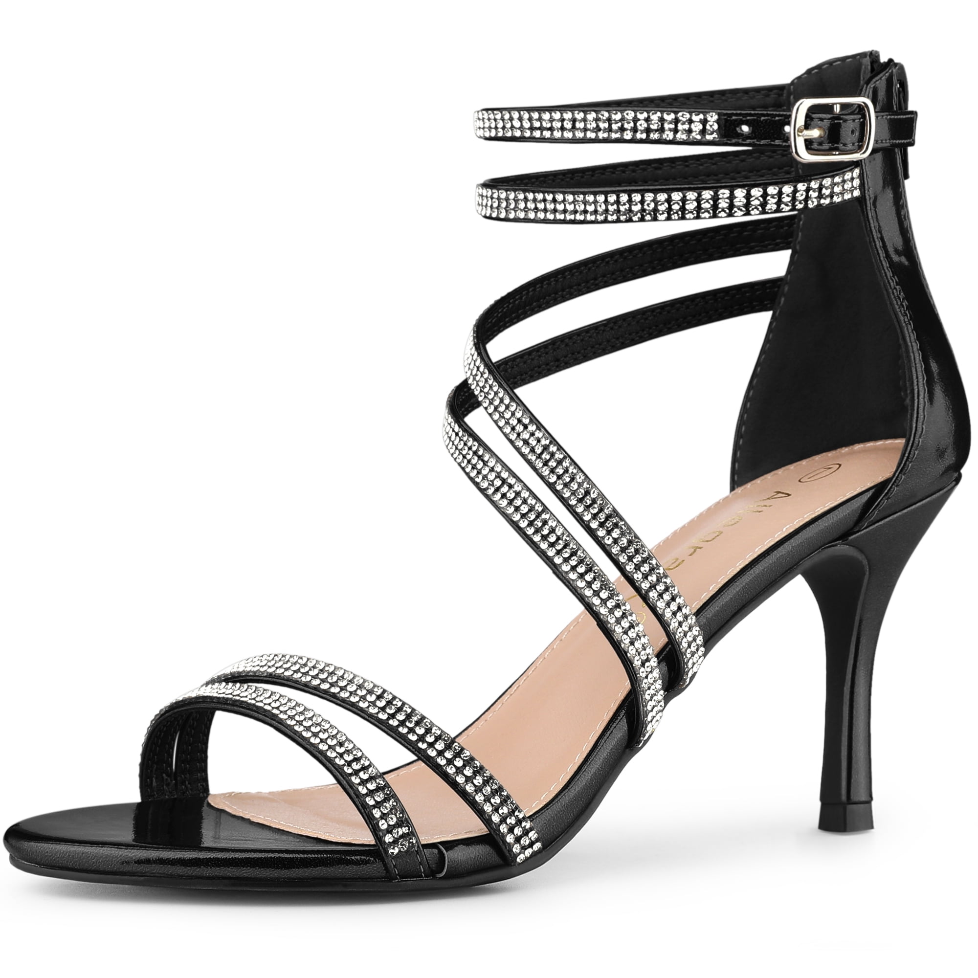 DARING DIVA Women's Ankle Strap Rhinestone Stiletto Heels Sandals Black 8