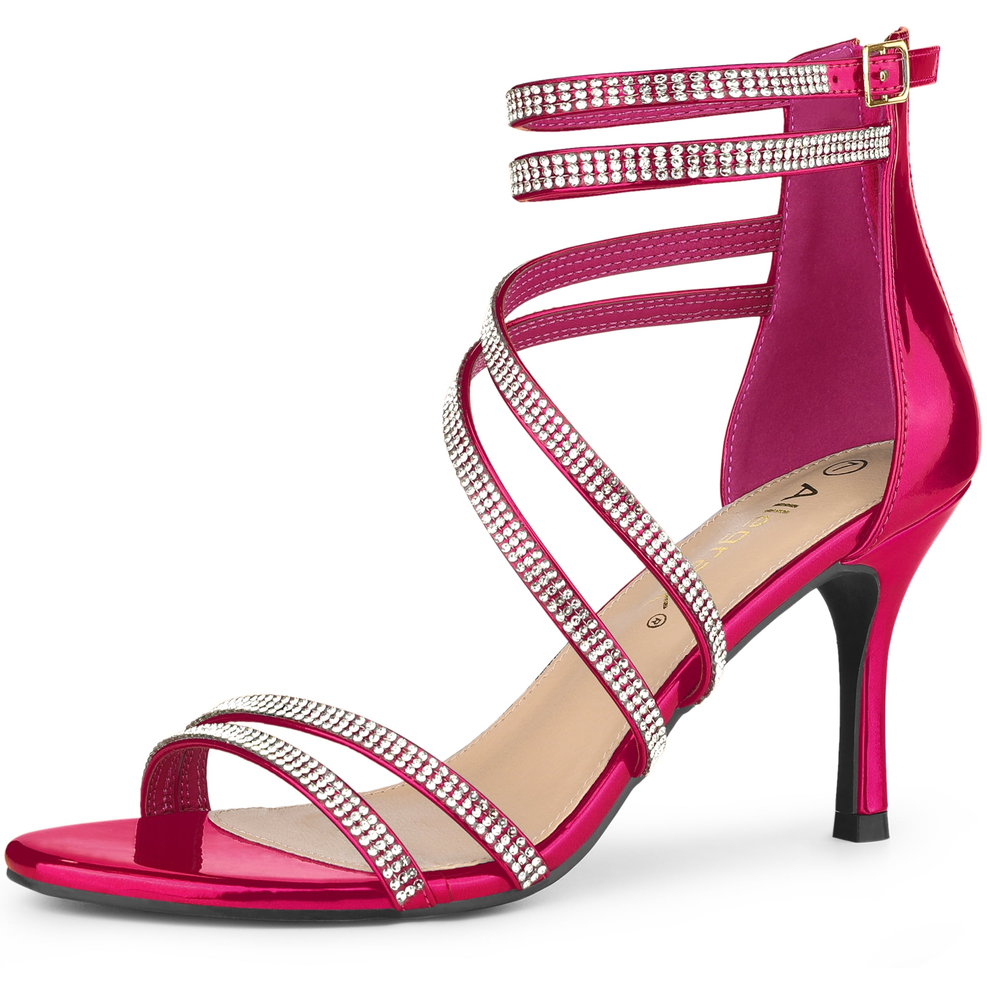 DARING DIVA Women's Ankle Strap Rhinestone Stiletto Heels Sandals Hot Pink 6