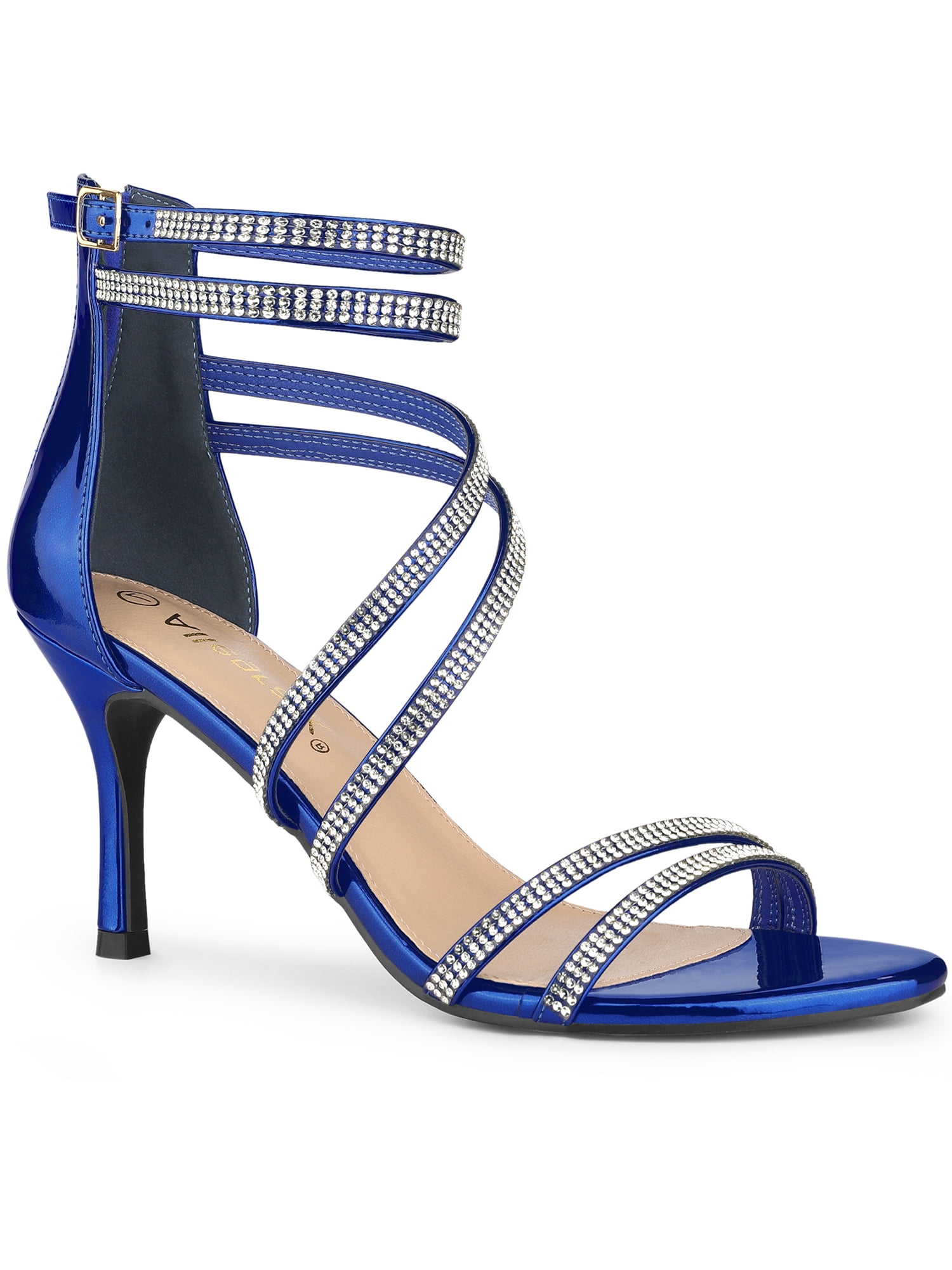 DARING DIVA Women's Ankle Strap Rhinestone Stiletto Heels Sandals Navy Blue 9