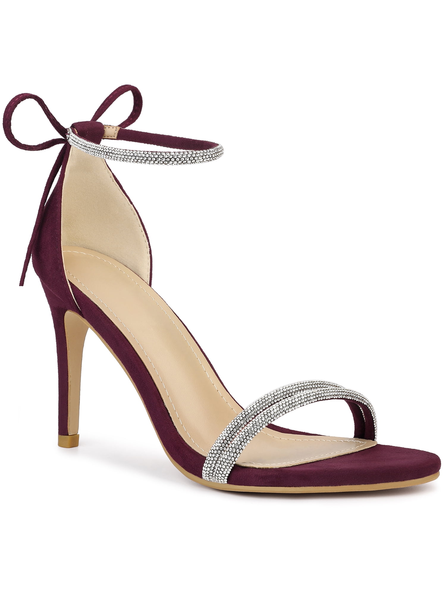 DARING DIVA Women's Ankle-Tie Stiletto Heels Sandals Burgundy 7