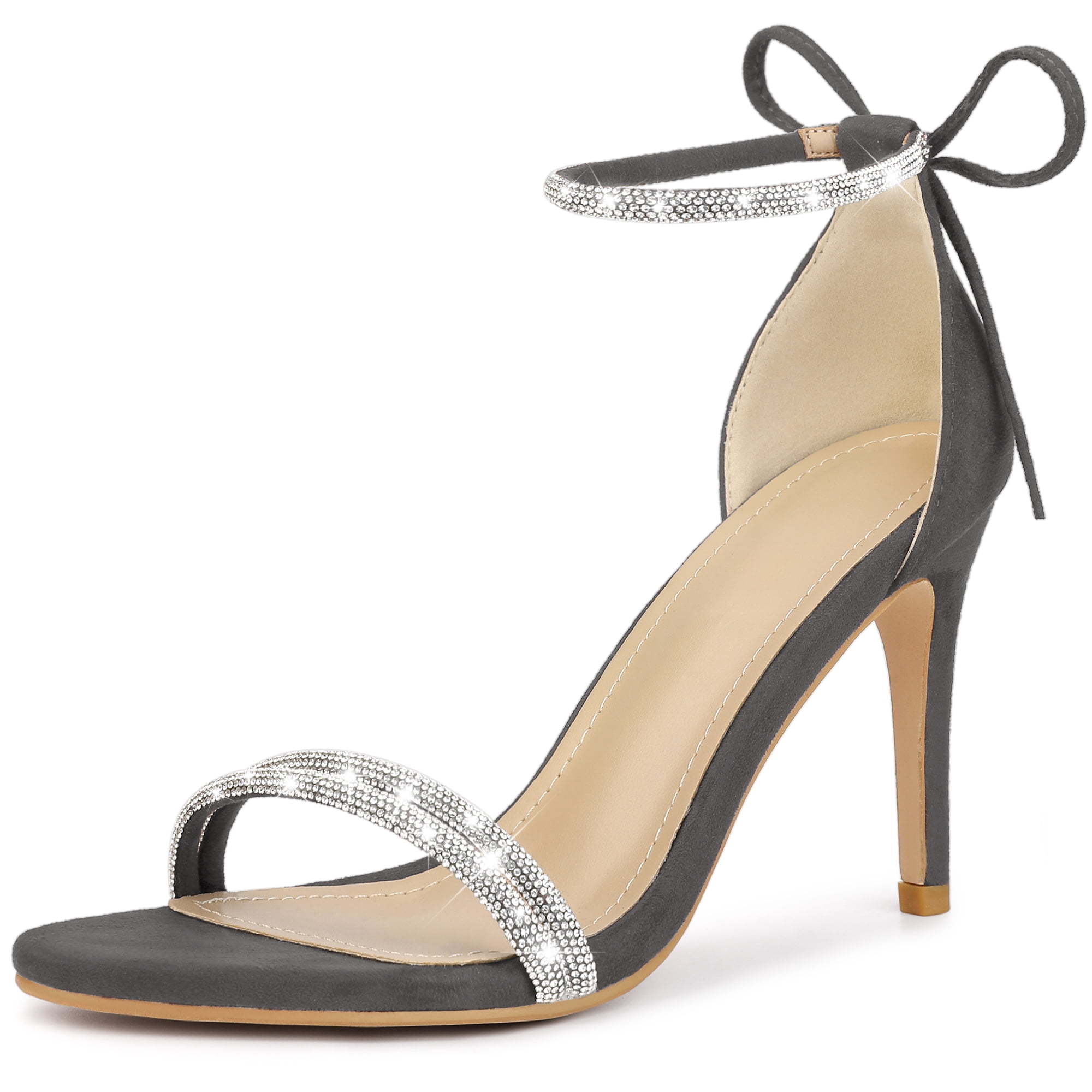 DARING DIVA Women's Ankle-Tie Stiletto Heels Sandals Gray 8