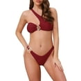 thumbnail image 1 of DARING DIVA Women's Asymmetric One Shoulder Strap Bikini Sets Medium Wine Red, 1 of 6