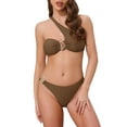 thumbnail image 1 of DARING DIVA Women's Asymmetric One Shoulder Strap Bikini Sets Small Brown, 1 of 6