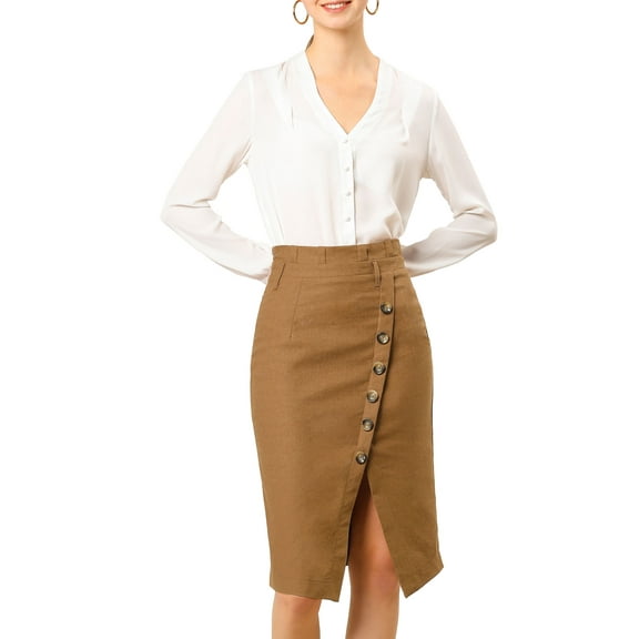 DARING DIVA Women's Asymmetrical Front Split Belted Midi Pencil Skirt XL Brown