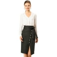 thumbnail image 1 of DARING DIVA Women's Asymmetrical Front Split Belted Midi Pencil Skirt XS Black, 1 of 5