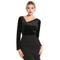 thumbnail image 1 of DARING DIVA Women's Asymmetrical Ruched Neck Velvet Blouses S Black, 1 of 6