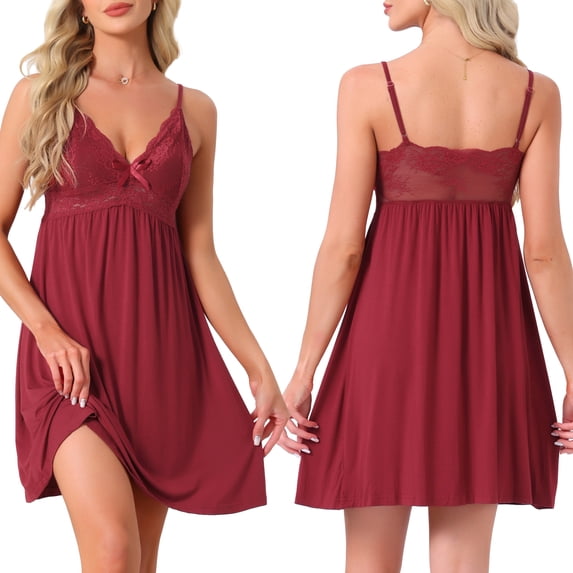 DARING DIVA Women's Babydoll Lingerie Sheer Lace V Neck A Line Nightgown 2XL Red