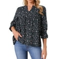 thumbnail image 1 of DARING DIVA Women's Babydoll V Neck Floral Blouse XL Dark Blue, 1 of 6