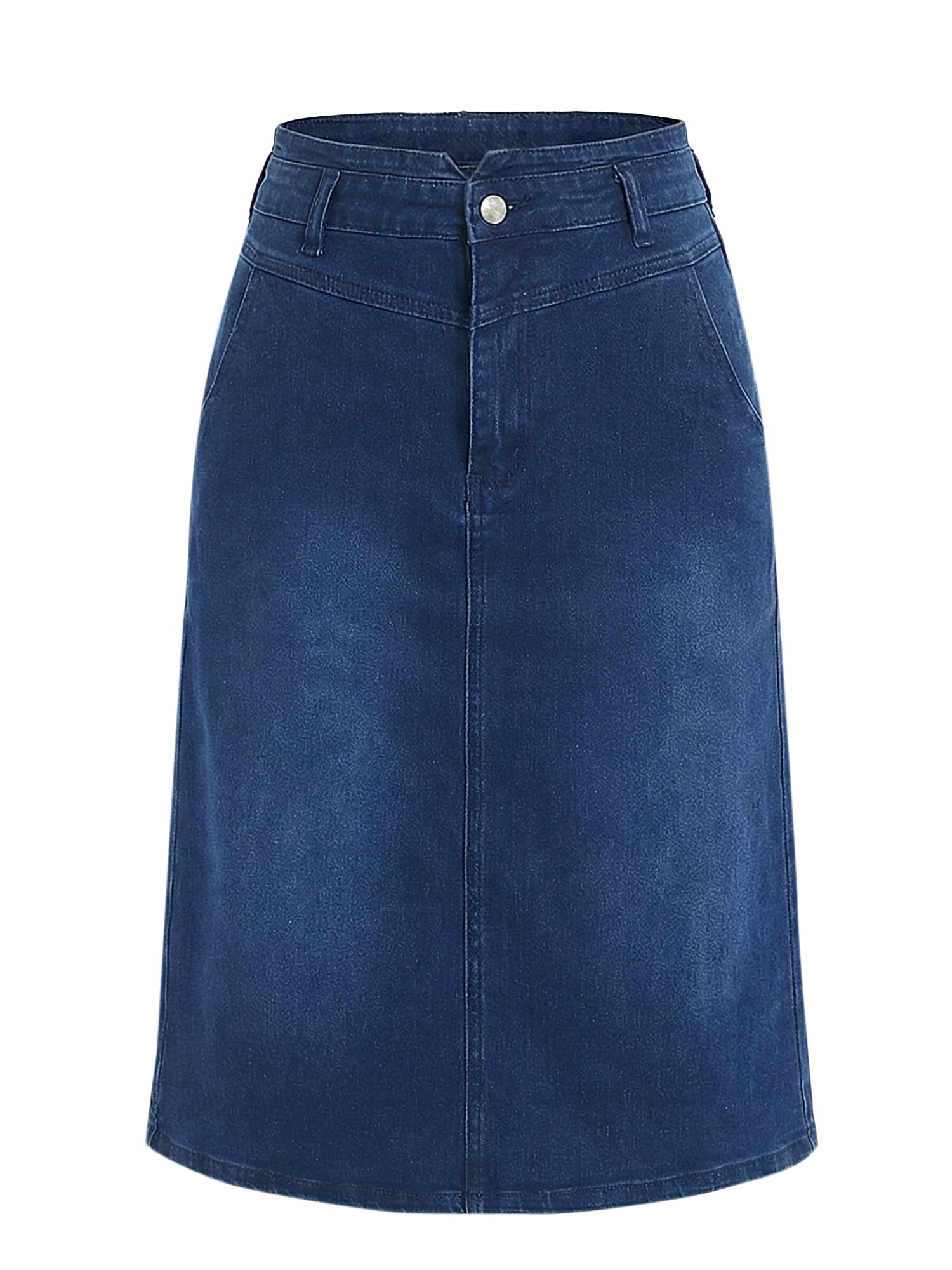 DARING DIVA Women's Back Slit Stretchy Below Knee Length Jean Skirt XL Dark Blue