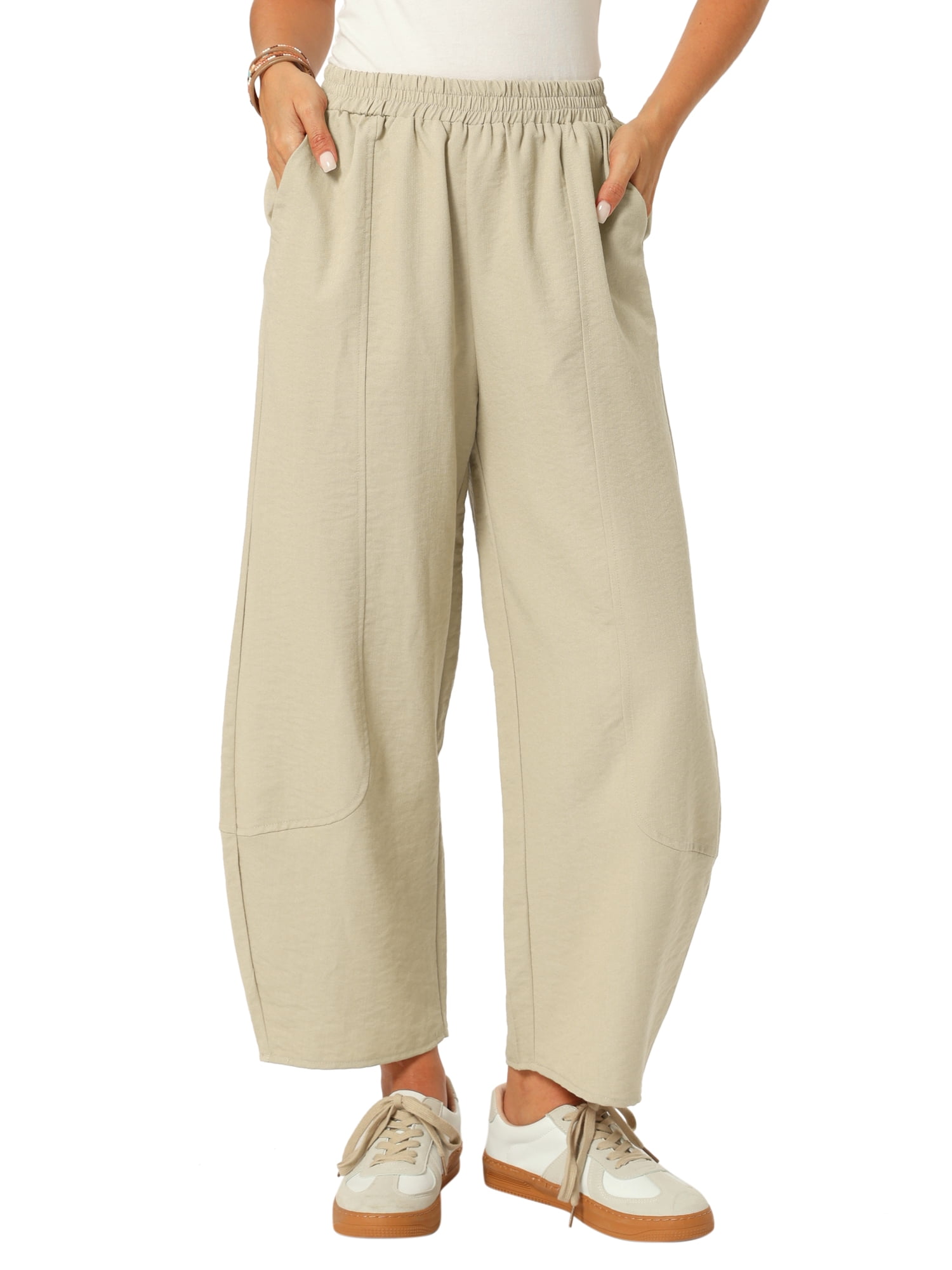 DARING DIVA Women's Baggy Wide Leg Pants Palazzo Harem Trousers Large Khaki