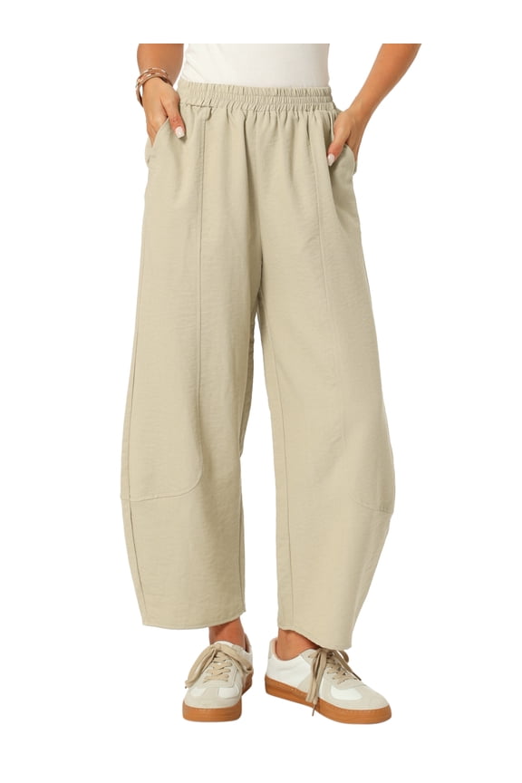 Women's Baggy Wide Leg Pants Palazzo Harem Trousers Small Khaki