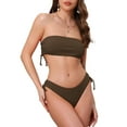 thumbnail image 1 of DARING DIVA Women's Bandeau Drawstring Side Tie Bikini Sets Small Brown, 1 of 6
