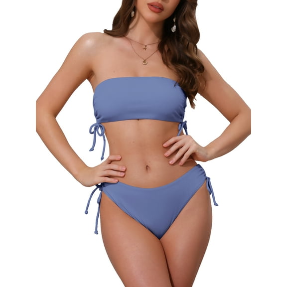 DARING DIVA Women's Bandeau Drawstring Side Tie Bikini Sets X-Large Light Blue