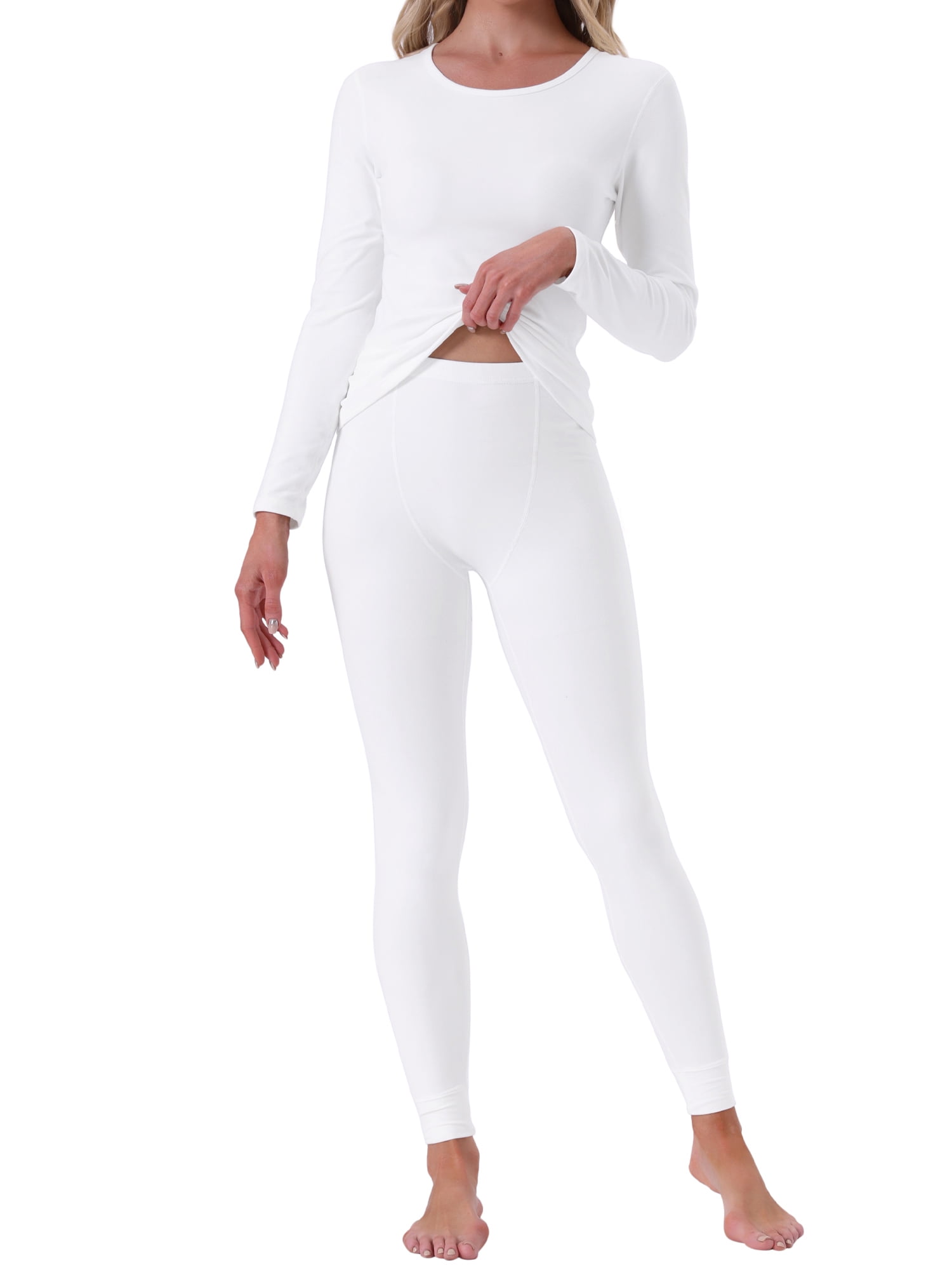 DARING DIVA Women's Base Layer Underwear Sets Long Sleeve Shirt & Leggings 2XL White