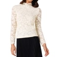 thumbnail image 1 of DARING DIVA Women's Basic Lace Long Sleeve Ruffle Neck Floral Blouse XS Beige, 1 of 6