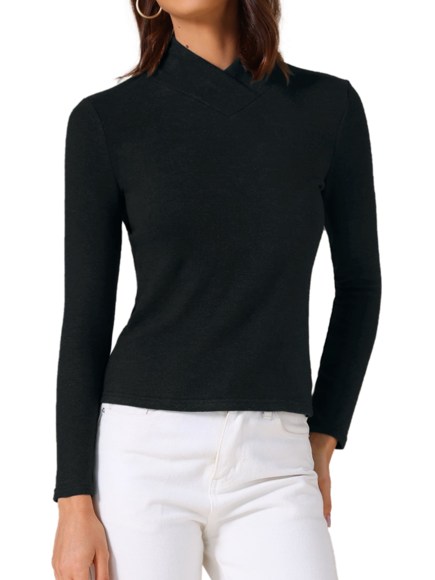 DARING DIVA Women's Basic Long Sleeve Solid Color Thermal Shirts XS Black