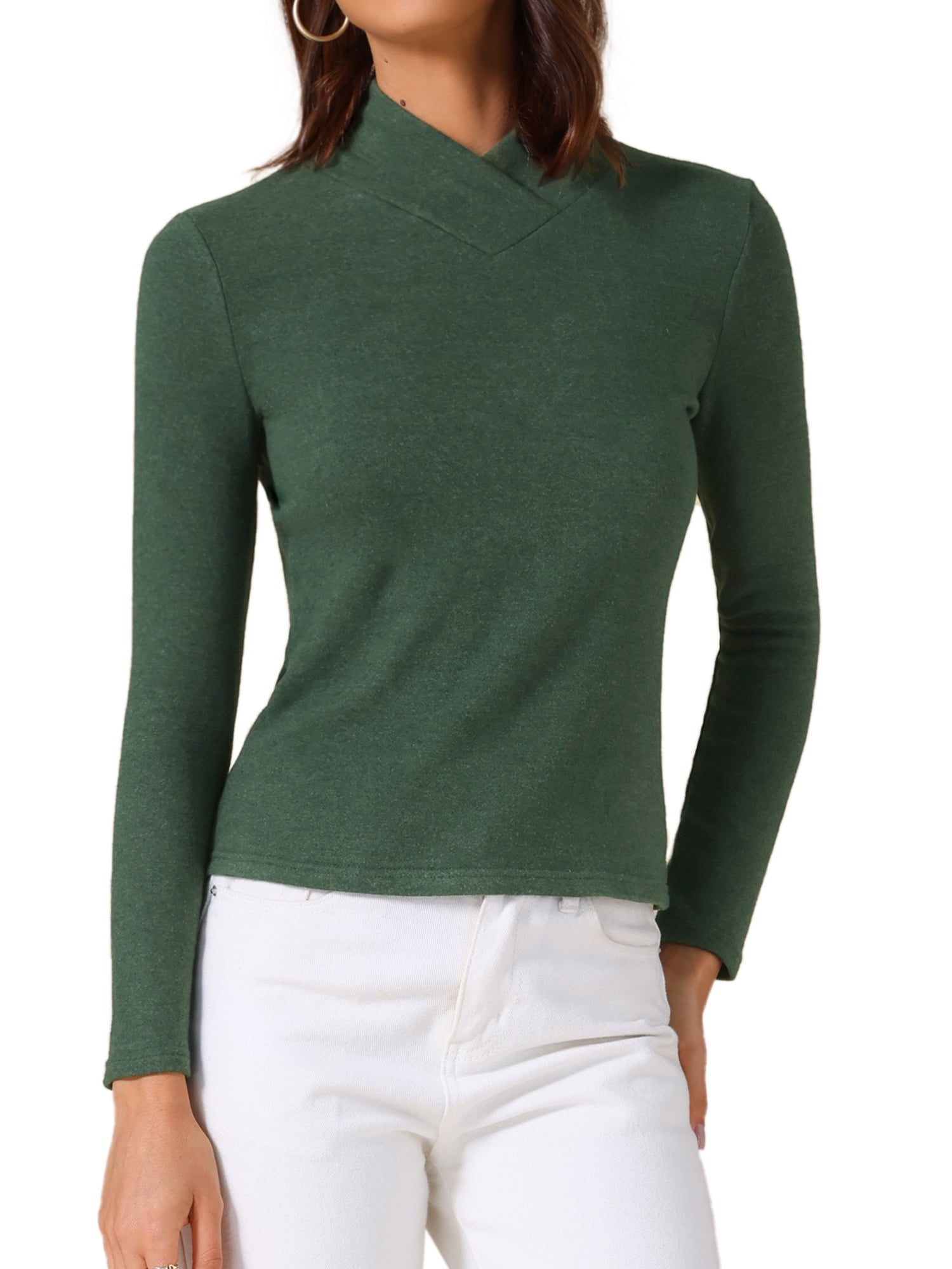 DARING DIVA Women's Basic Long Sleeve Solid Color Thermal Shirts XS Dark Green