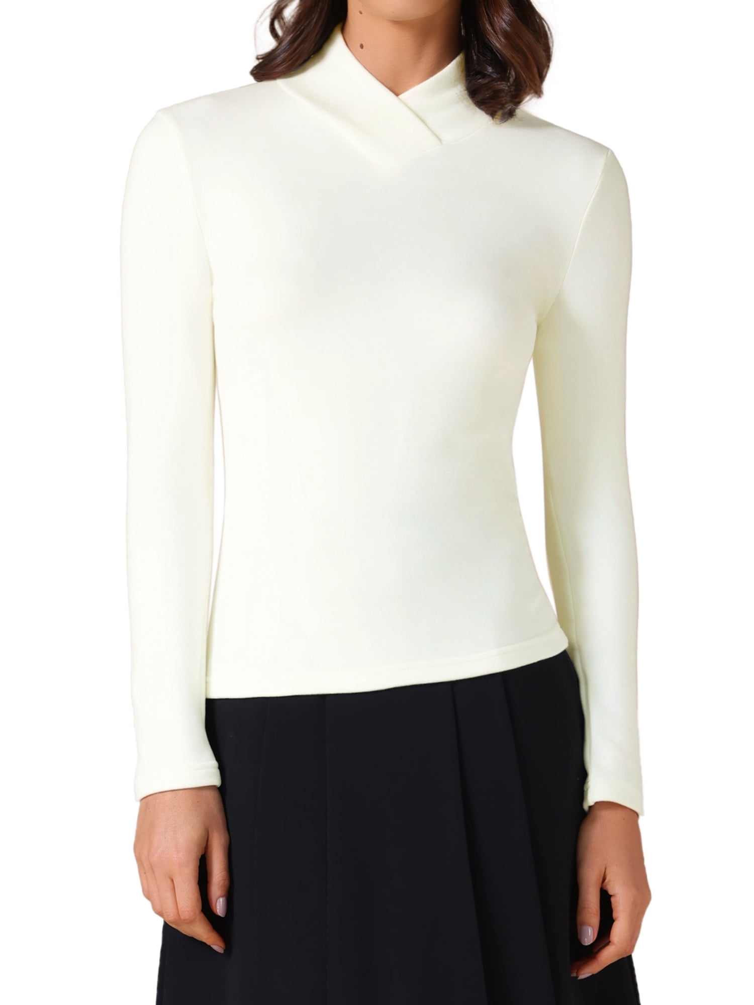 DARING DIVA Women's Basic Long Sleeve Solid Color Thermal Shirts XS White