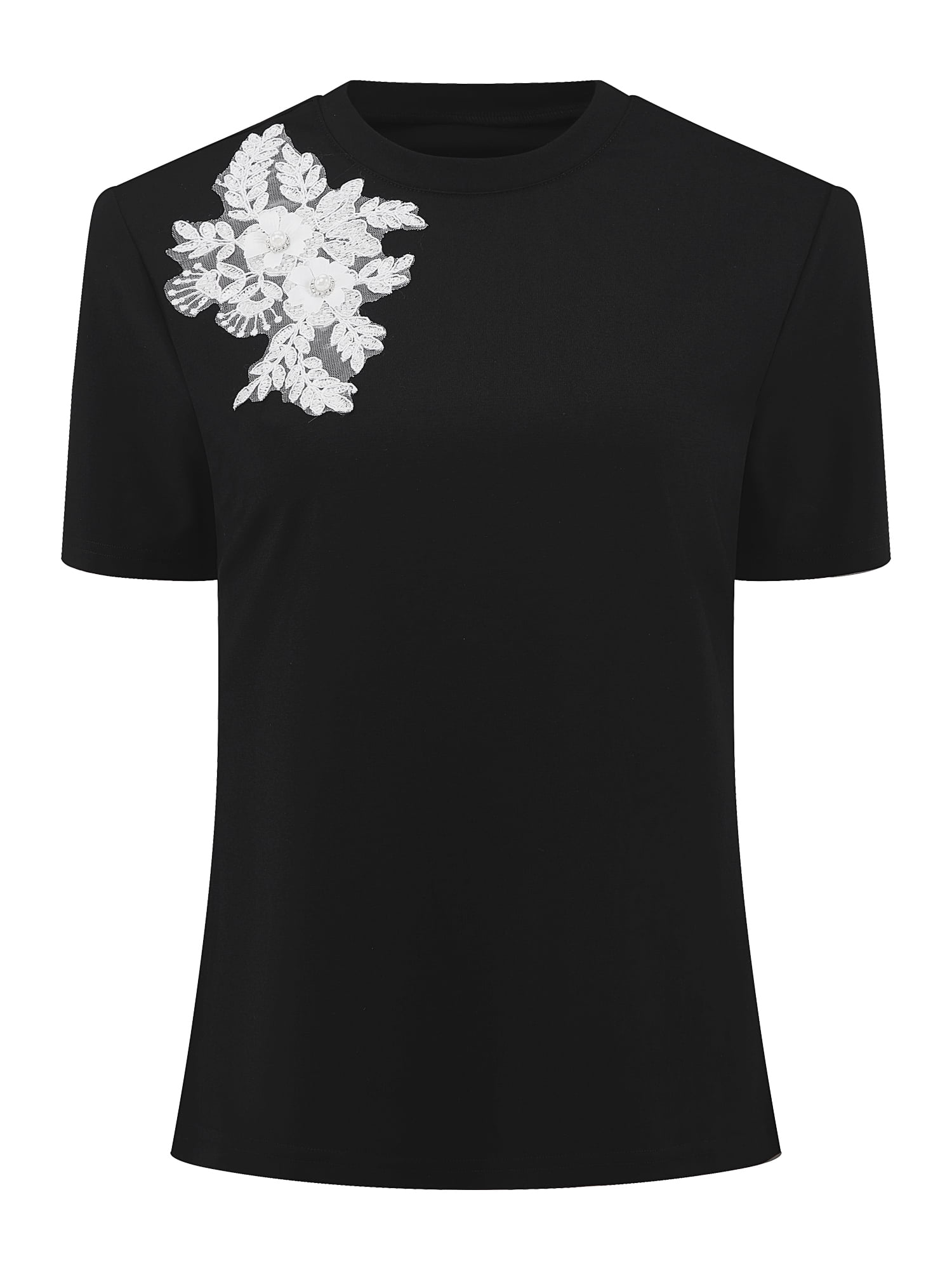 DARING DIVA Women's Basic Tee Shirt Short Sleeve Crew Neck Stretchy Beaded Top L Black