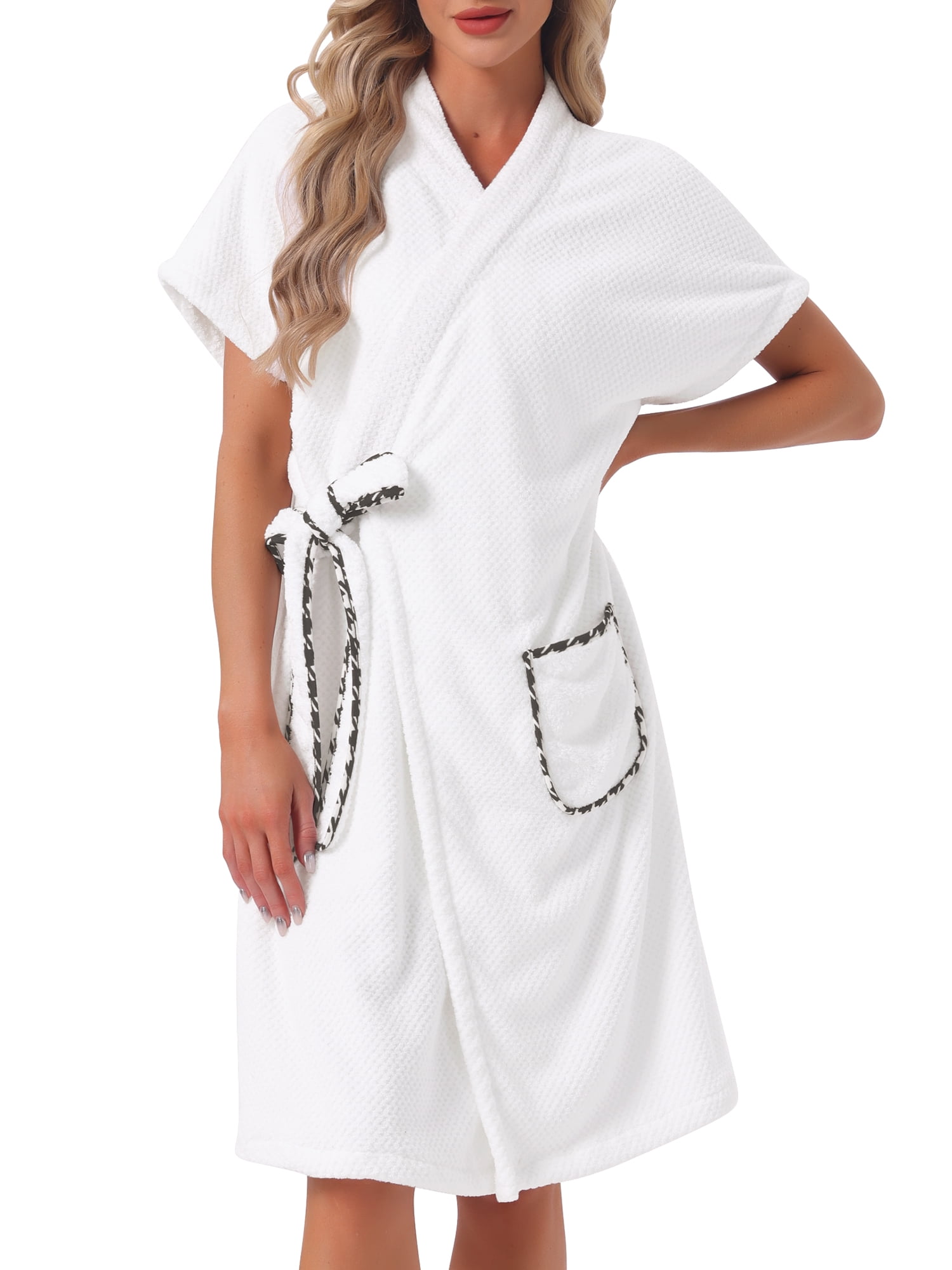 DARING DIVA Women's Bath Wrap Towel Dress Wearable Terry Bathrobe for Spa L white