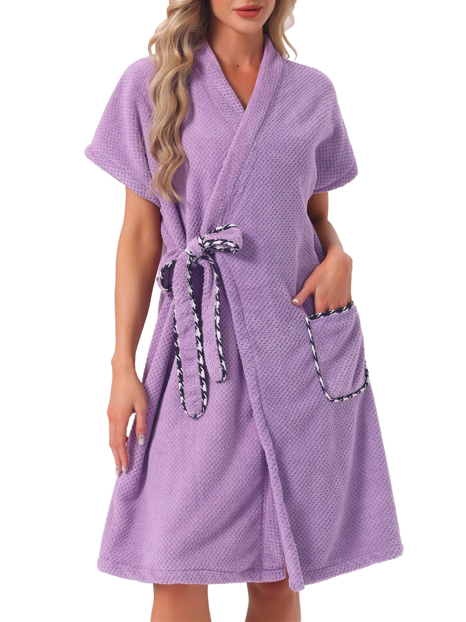 DARING DIVA Women's Bath Wrap Towel Dress Wearable Terry Bathrobe for Spa M Purple