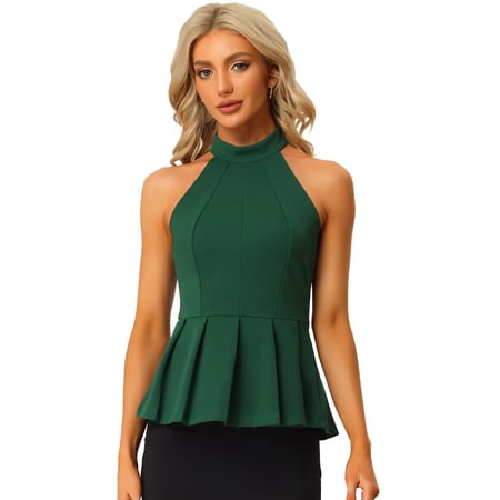 DARING DIVA Women's Beach Pleated Halter Neck Blouse Tops XL Dark Green