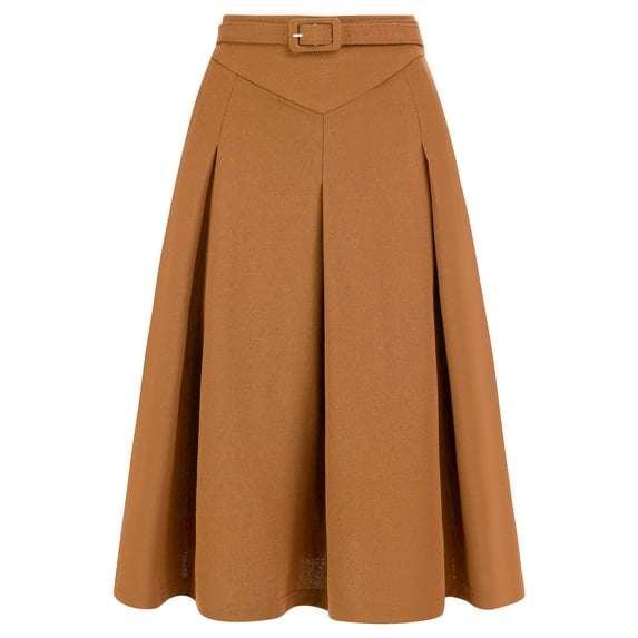 DARING DIVA Women's Belted Waist Pleated Skater Short Skirts XS Brown