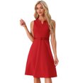 thumbnail image 1 of DARING DIVA Women's Belted Waist V Neck Sleeveless Work Dresses XL Red, 1 of 6