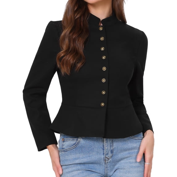 DARING DIVA Women's Blazer Classic Button Stand Collar Blazer XS Black