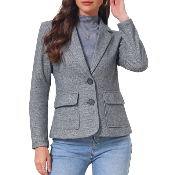 DARING DIVA Women's Blazer Herringbone Tweed Long Sleeve Blazers XS Grey
